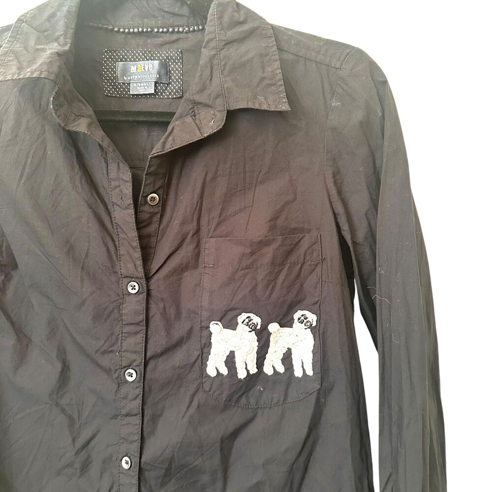 ANTHROPOLOGIE Maeve Dog Embroidered Button‎ Down Shirt XS - Picture 4 of 6